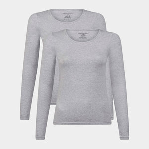 Lara bambus langærmet T-shirt - Lysegrå 2 pak S   Bamboo Basics