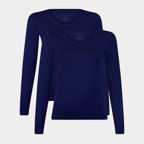 Lara bambus langærmet T-shirt - Navy 2 pak S   Bamboo Basics