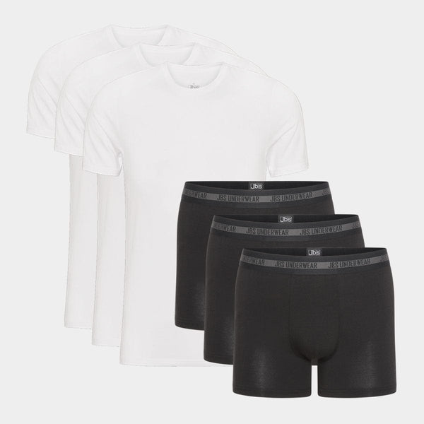 Bambu flerpack - 3 vita T-shirts + 3 svarta kalsonger JBS